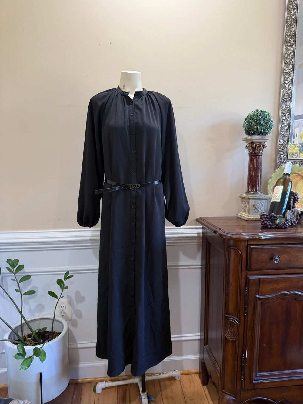 Bliss Black Button-Front Long Sleeve Maxi Dress